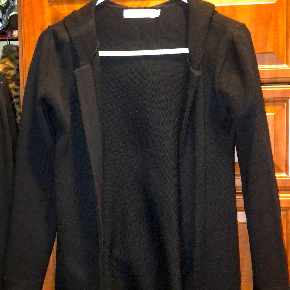 Long black tie waste cardigan